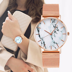 Mesh Band Marble Wristwatch